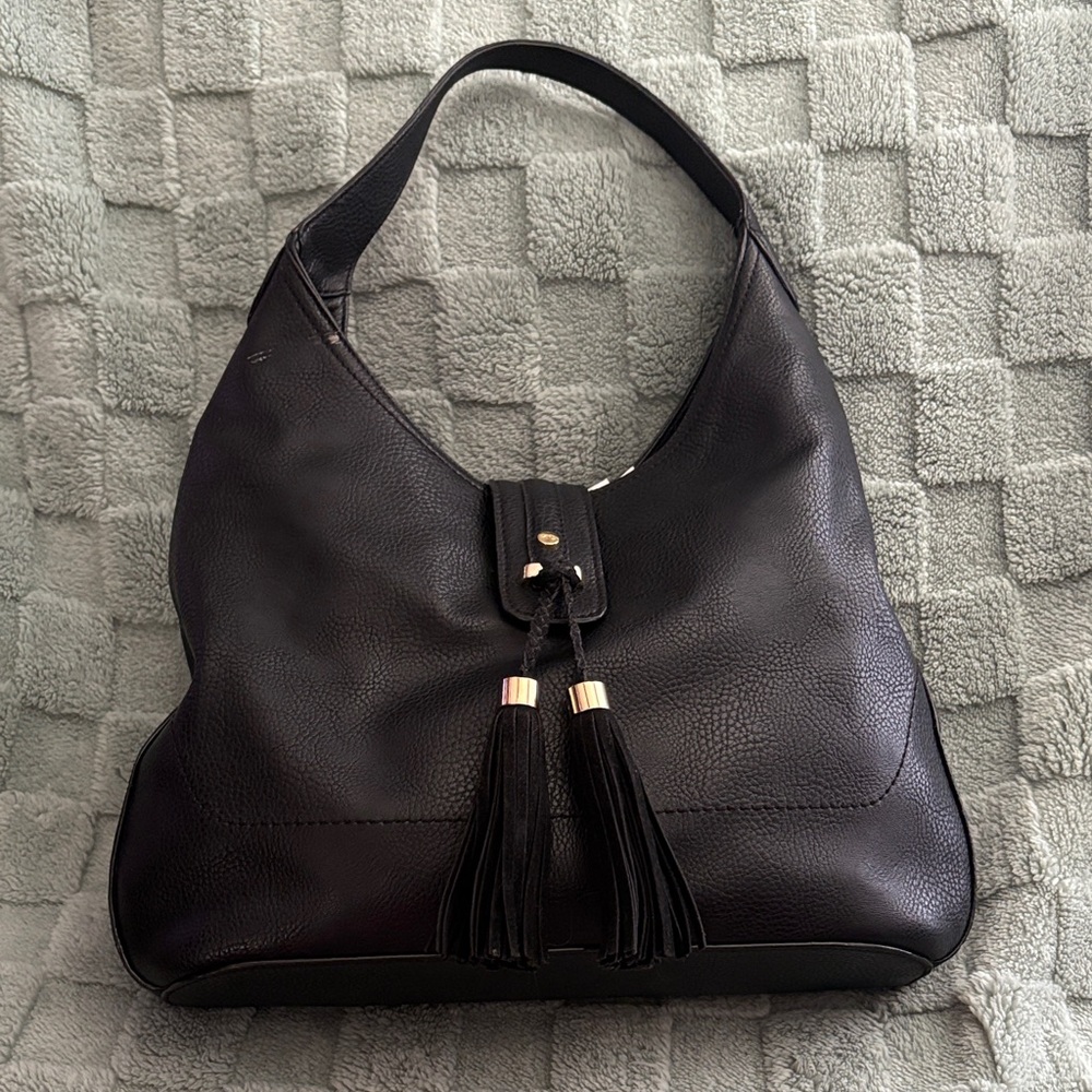 Kate Landry Elegant Black Leather Hobo Bag
